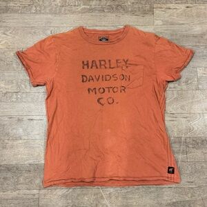 Vtg Harley Davidson Orange Shirt Size Medium Made in Hong Kong 100% Cotton